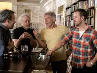 Denis Villeneuve, Ridley Scott, Harrison Ford und Ryan Gosling auf dem ersten Set-Foto zu "Blade Runner 2049"