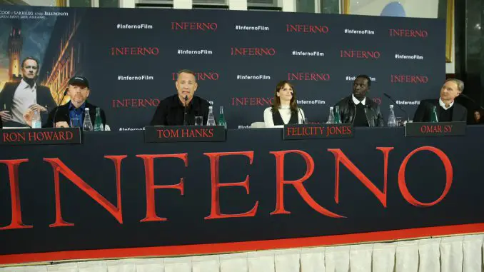Pressekonferenz Inferno: Ron Howard, Tom Hanks, Felicity Jones, Omar Sy, Dan Brown.