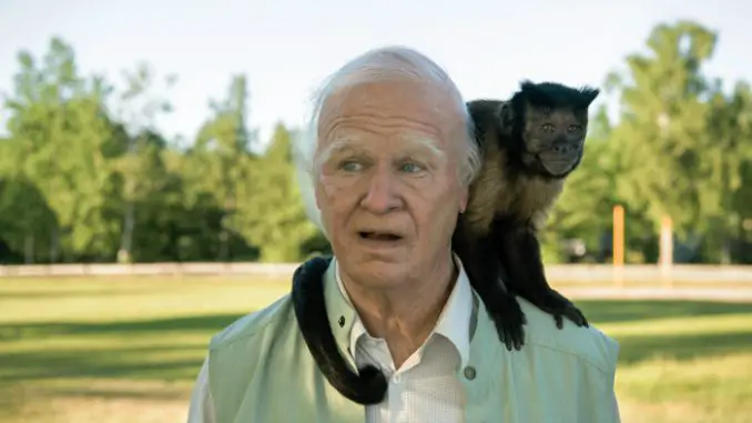 Der Hunderteinjährige, der die Rechnung nicht bezahlte und verschwand : Allan (Robert Gustafsson) mit dem Affen Crystal