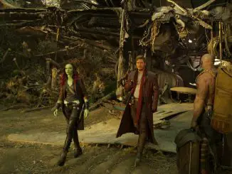 Guardians Of The Galaxy Vol. 2..L to R: Gamora (Zoe Saldana), Star-Lord/Peter Quill (Chris Pratt) and Drax (Dave Bautista)..Ph: Film Frame.