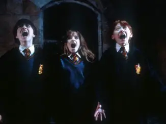 Harry Potter und der Stein der Weisen - Harry Potter (Daniel Radcliffe), Hermione Granger (Emma Watson) und Ron Weasley (Rupert Grint)
