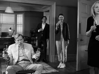 The Party: Timothy Spall (Bill), Cillian Murphy (Tom), Emily Mortimer (Jinny) und Patricia Clarkson (April)