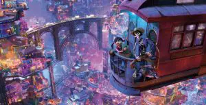 Héctor und Miguel in der Straßenbahn im Reich der Toten ©2017 Disney•Pixar. All Rights Reserved.