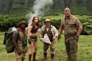Jumanji Willkommen im Dschungel - Dwayne Johnson, Kevin Hart, Jack Black und Karen Gillan mitten im Abenteuer