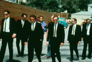 Steve Buscemi, Harvey Keitel, Quentin Tarantino, Michael Madsen, Tim Roth, Chris Penn, Edward Bunker und Lawrence Tierney in Reservoir Dogs 