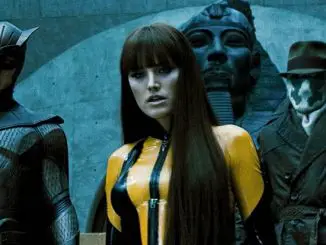 Watchmen: Nite Owl (Patrick Wilson), Rorschach (Jackie Earle Haley) und Silk Spectre II (Malin Akerman)