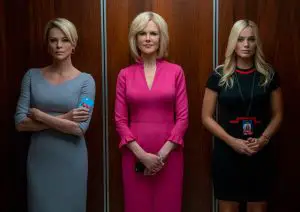 Megyn Kelly (Charlize Theron), Gretchen Carlson (Nicole Kidman) und Kayla Pospisil (Margot Robbie) im Aufzug von FOX NEWS.