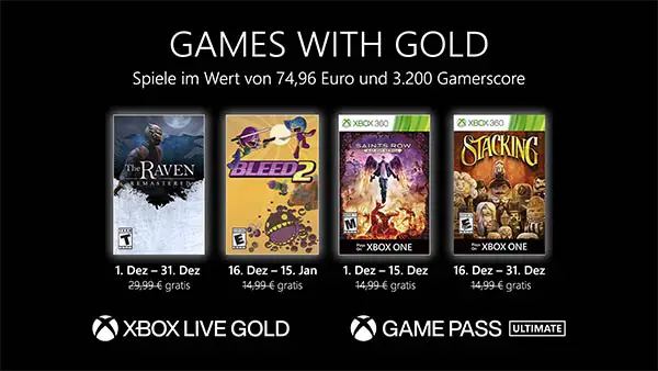 Games with Gold: Diese Spiele gibt es im Dezember gratis