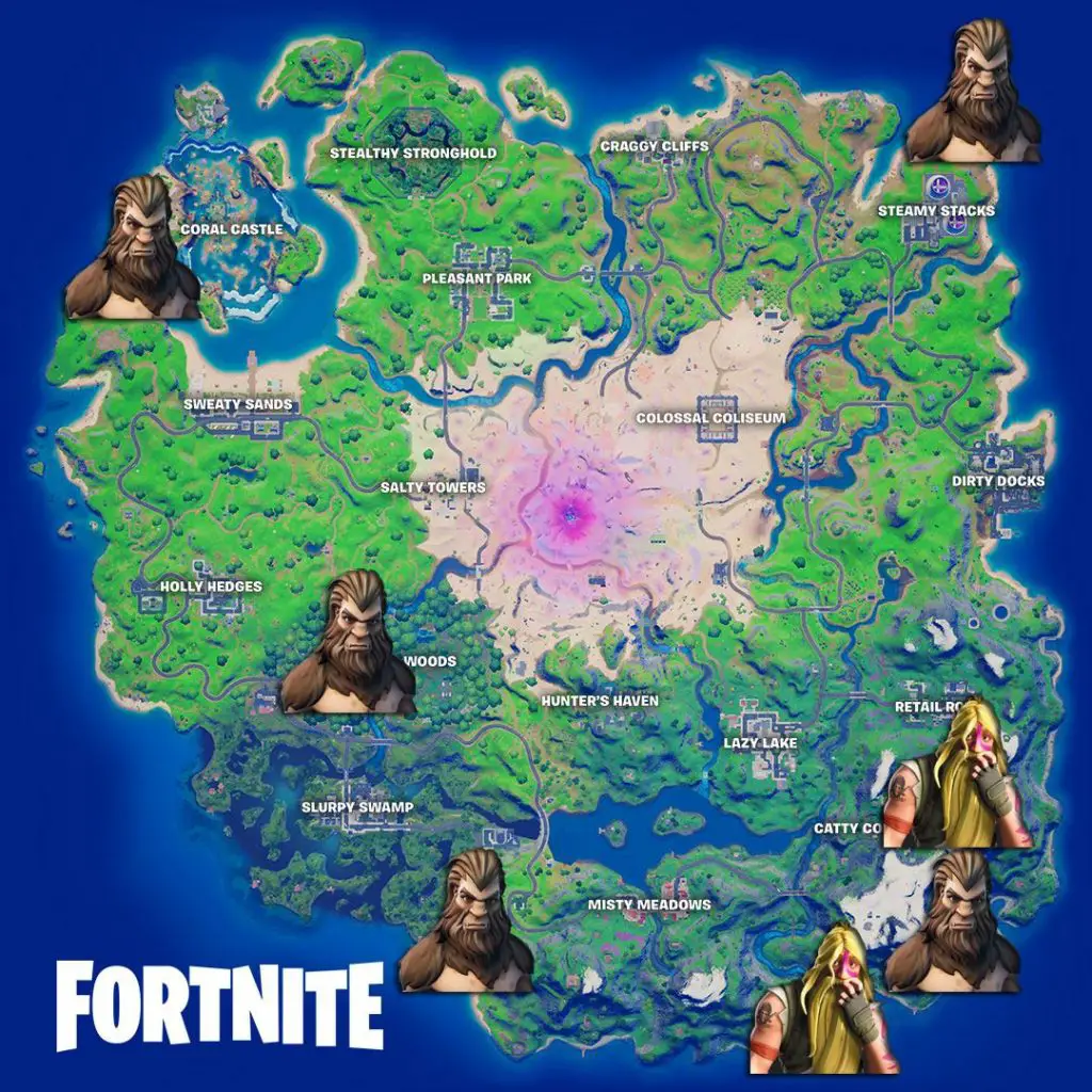 Fortnite - Karte Bigfoot Standorte