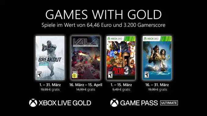 Games with Gold: Diese Spiele gibt es im März 2021 gratis