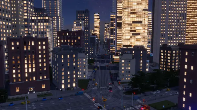 Cities Skylines 2 - Stadt bei Nacht